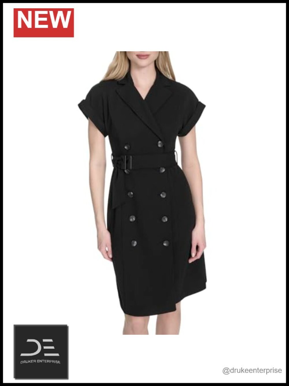 Calvin Klein Scuba Crepe Belted Mini Dress Short Sleeve Collared